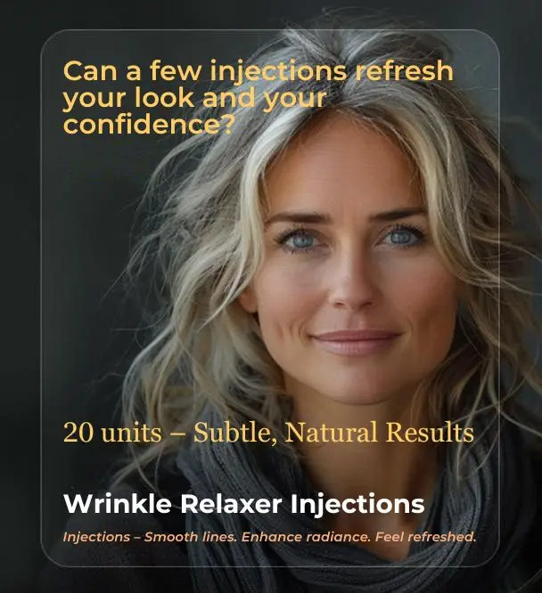 Confident woman after wrinkle relaxer injections in Sioux Falls, showing natural, refreshed results.